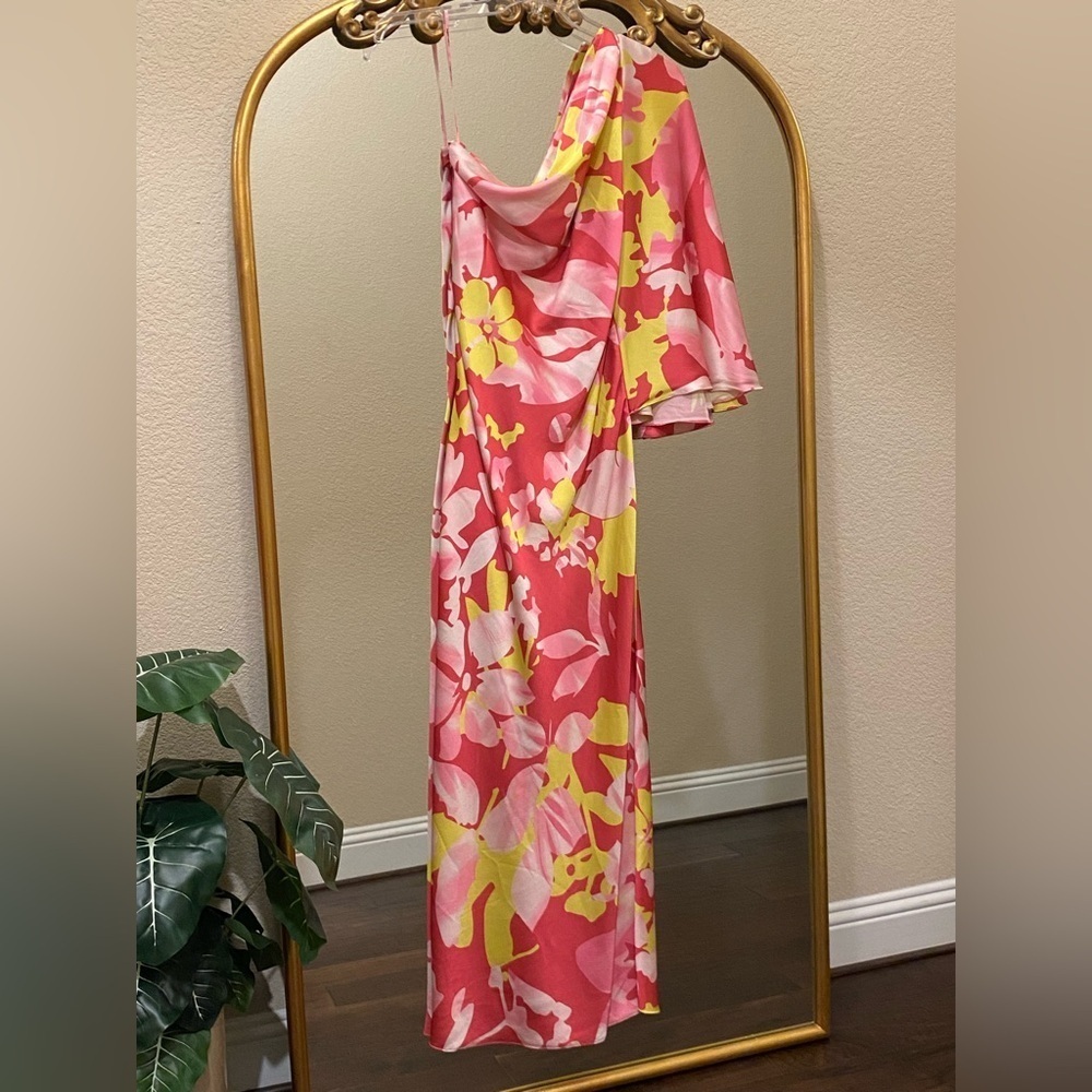 Anthropologie Mandira Wirk Vibrant Floral One Shoulder Gown Maxi Dress Size L - Picture 8 of 10